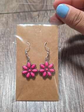 Home Made Pink Flower Dangle Earrings by